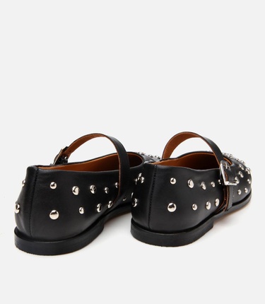  Kadın Deri Siyah Taşlı Babet