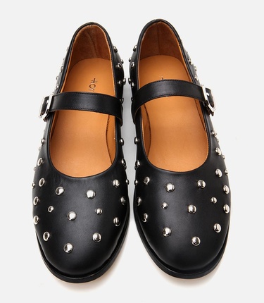  Kadın Deri Siyah Taşlı Babet