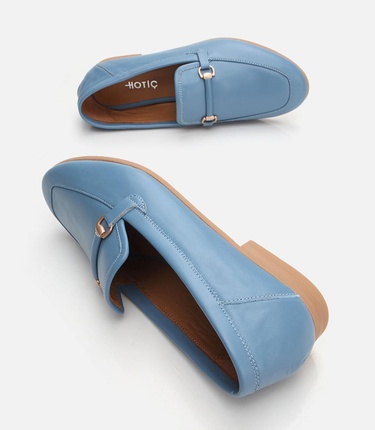  Kadın Deri Mavi Loafer