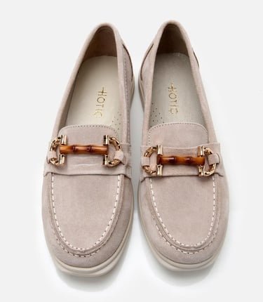  Kadın Süet Deri Bej Tokalı Günlük Loafer