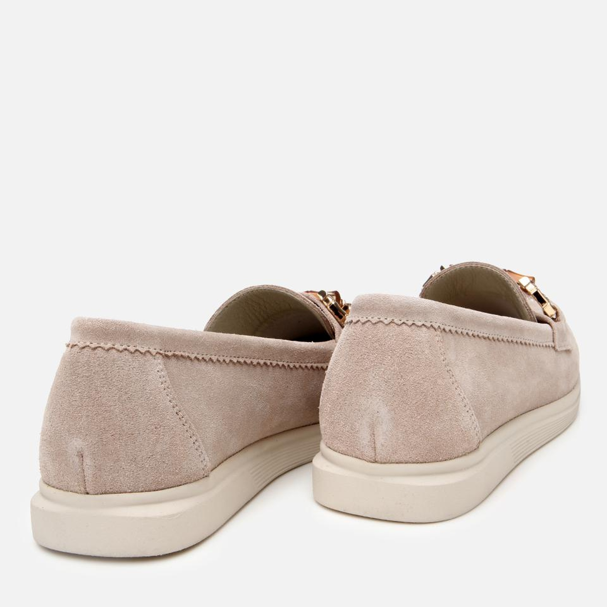 Kadın Süet Deri Bej Tokalı Günlük Loafer