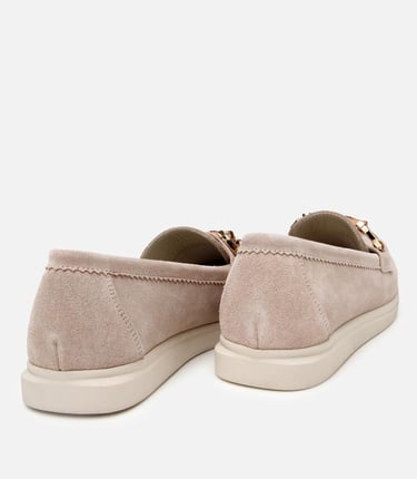  Kadın Süet Deri Bej Tokalı Günlük Loafer