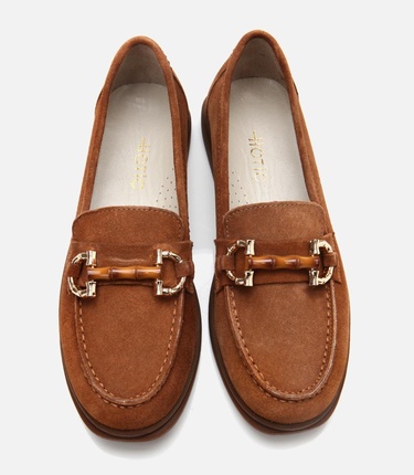  Kadın Süet Deri Taba Tokalı Günlük Loafer