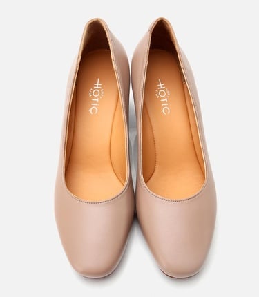  Kadın Deri Bej Rahat Kalın Topuklu Ayakkabı