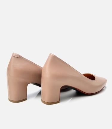  Kadın Deri Bej Rahat Kalın Topuklu Ayakkabı