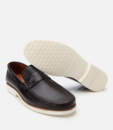  Erkek Deri Kahverengi Hafif Tabanlı Toka Detaylı Loafer