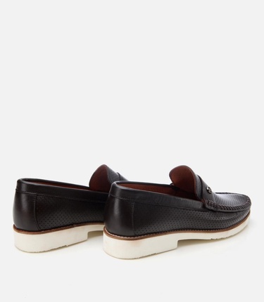  Erkek Deri Kahverengi Hafif Tabanlı Toka Detaylı Loafer