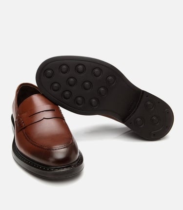  Erkek Deri Kahverengi Ultra Hafif Tabanlı Klasik Loafer