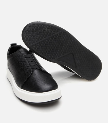  Erkek Deri Siyah Lastik Detaylı Spor Ayakkabı