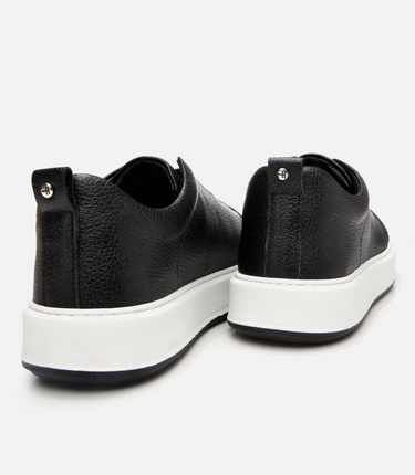  Erkek Deri Siyah Lastik Detaylı Spor Ayakkabı