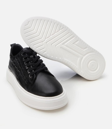  Erkek Deri Siyah Ultra Hafif Tabanlı Spor Ayakkabı