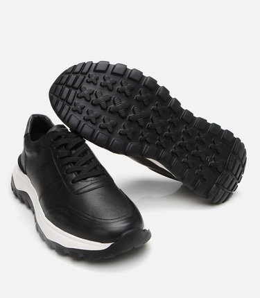  Erkek Deri Siyah Ultra Hafif Tabanlı Spor Ayakkabı