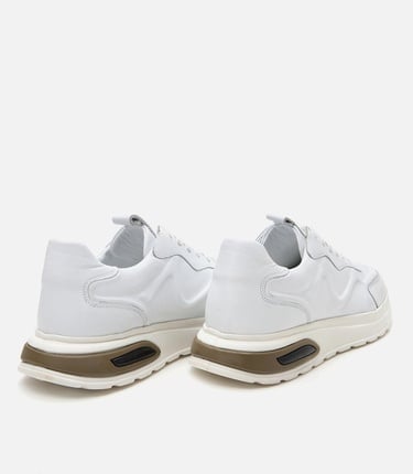  Erkek Deri Beyaz Kalın Tabanlı Spor Ayakkabı