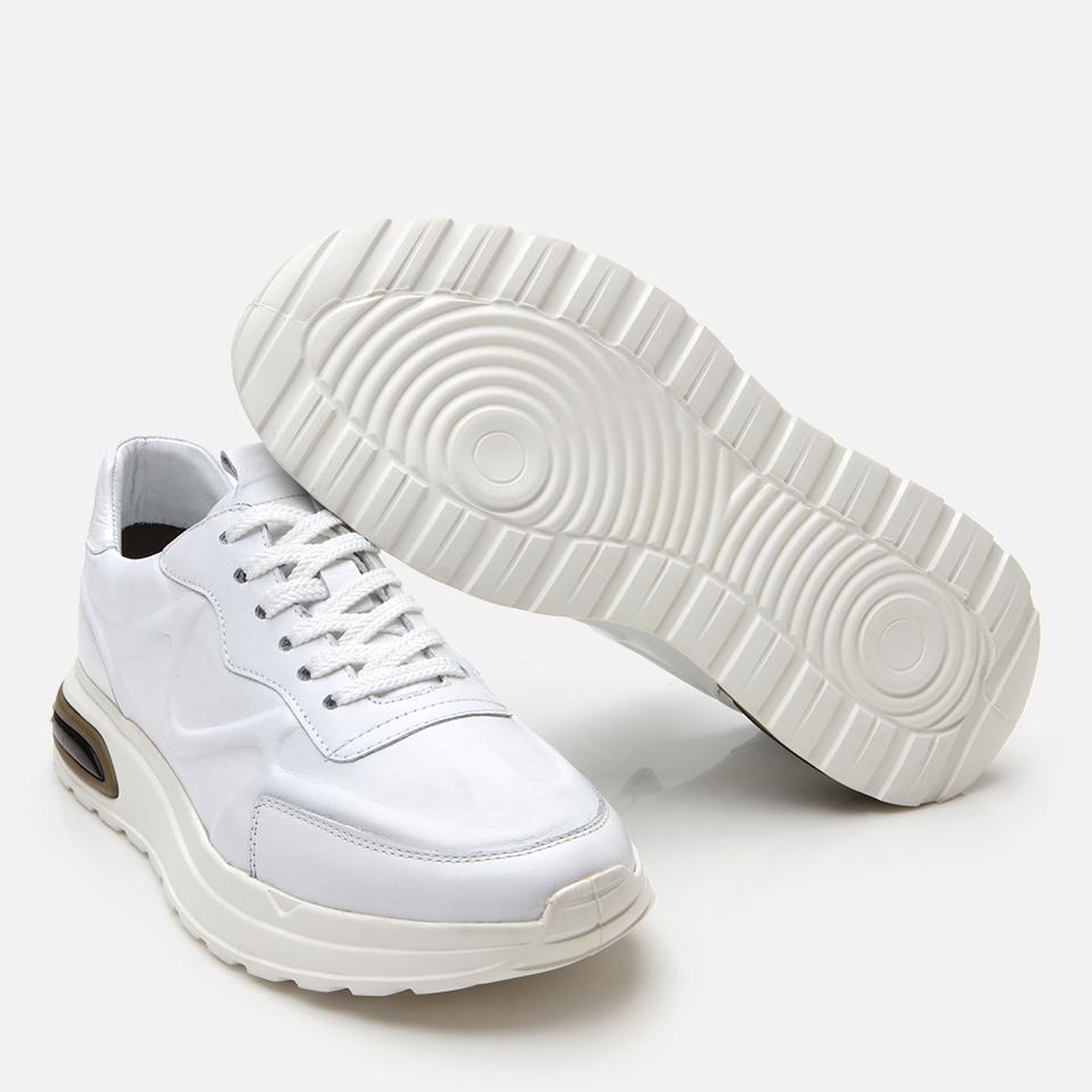 Erkek Deri Beyaz Kalın Tabanlı Spor Ayakkabı