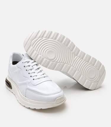  Erkek Deri Beyaz Kalın Tabanlı Spor Ayakkabı