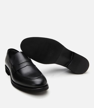  Erkek Deri Siyah Hafif Tabanlı Loafer