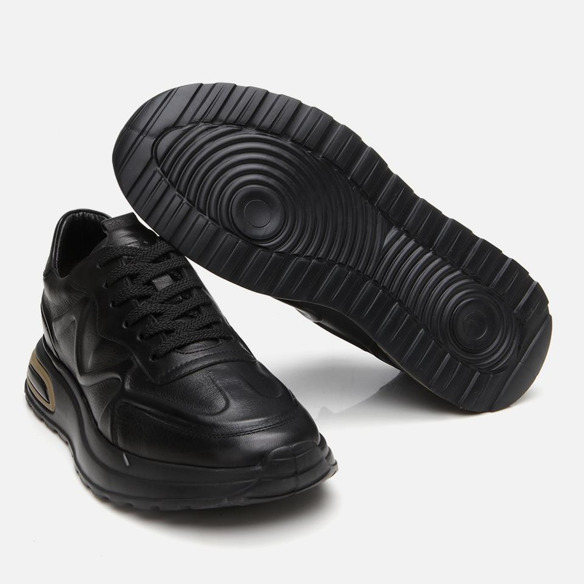 Erkek Deri Siyah Kalın Tabanlı Spor Ayakkabı