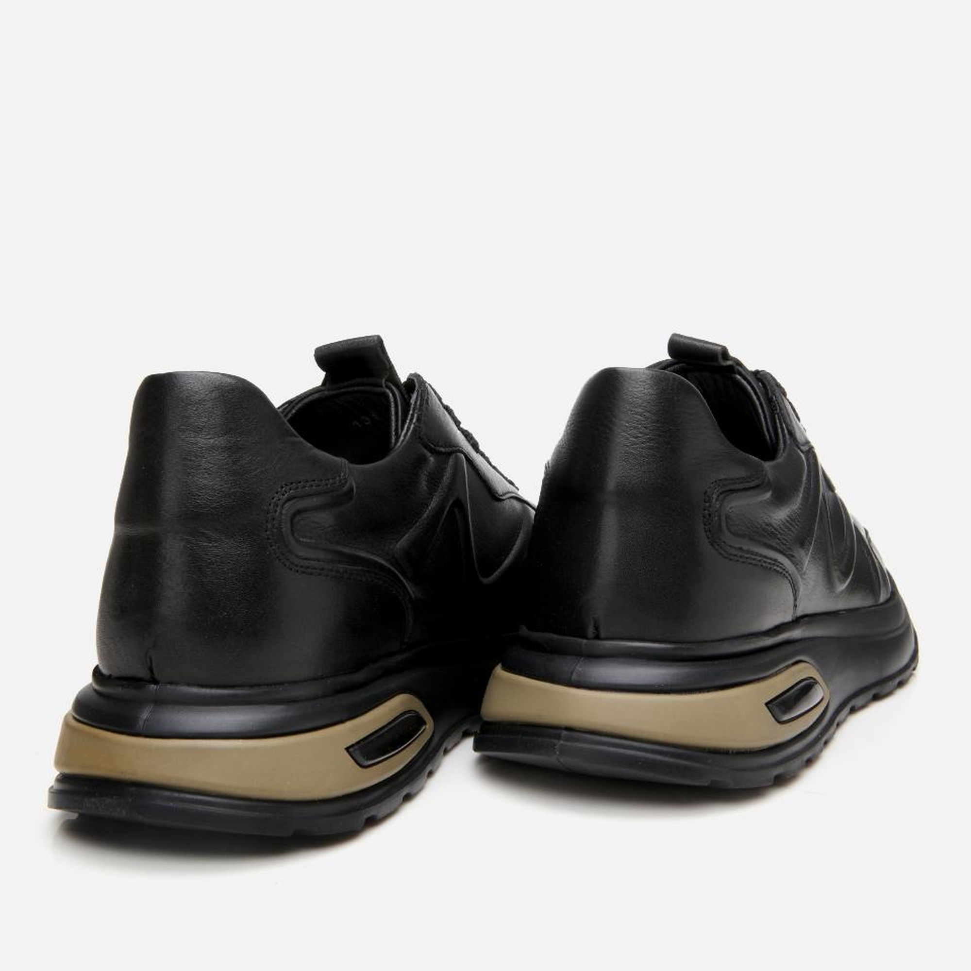 Erkek Deri Siyah Kalın Tabanlı Spor Ayakkabı