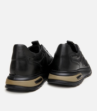  Erkek Deri Siyah Kalın Tabanlı Spor Ayakkabı