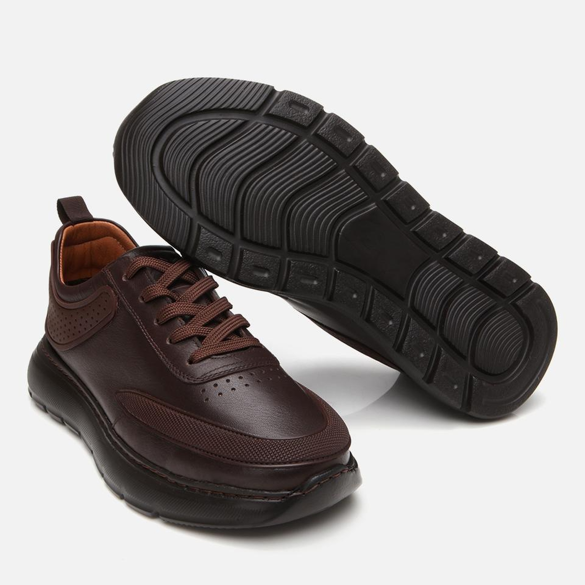 Erkek Deri Kahverengi Ultra Hafif Tabanlı Spor Ayakkabı