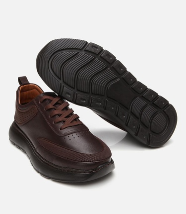  Erkek Deri Kahverengi Ultra Hafif Tabanlı Spor Ayakkabı