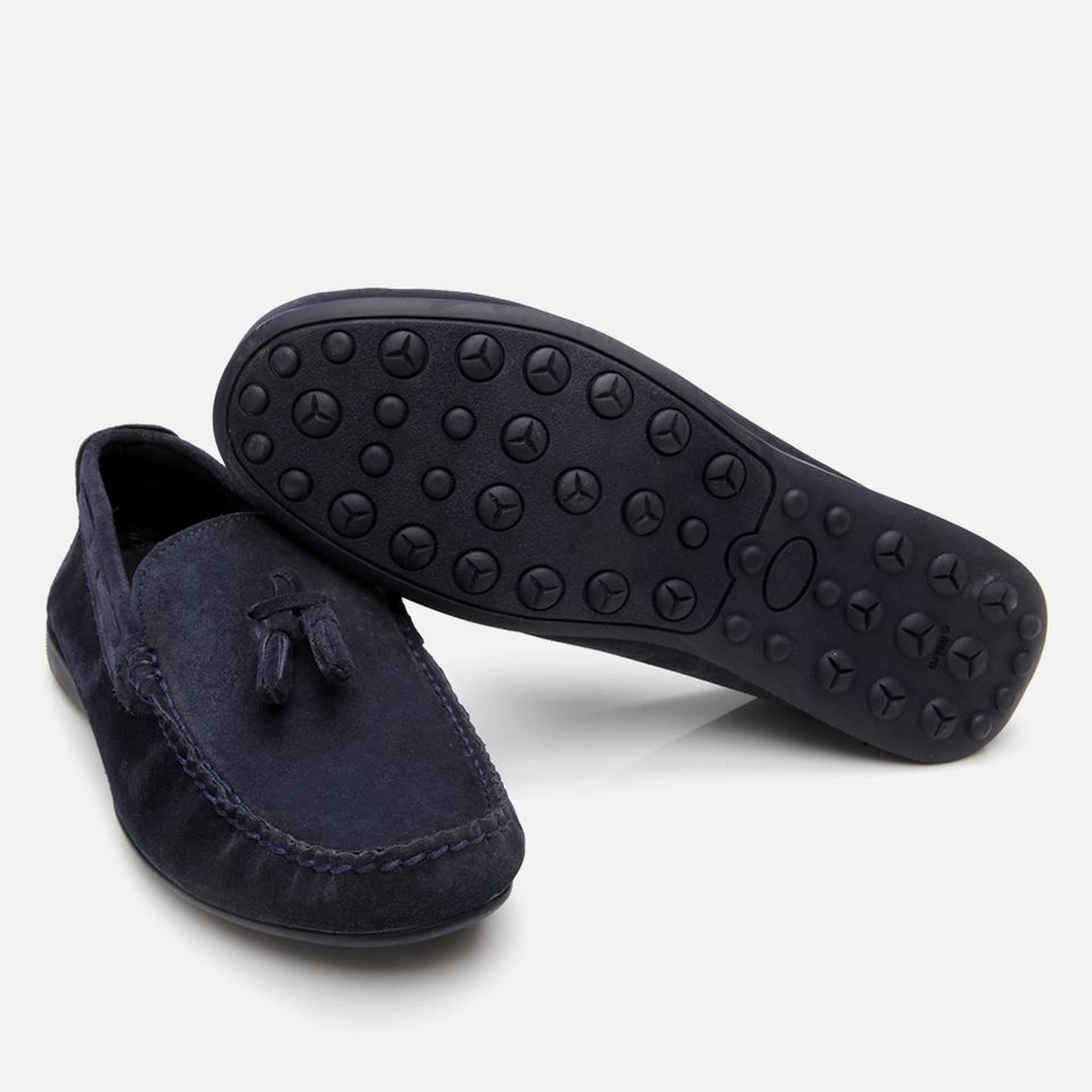 Erkek Süet Deri Lacivert Püskül Detaylı Günlük Loafer