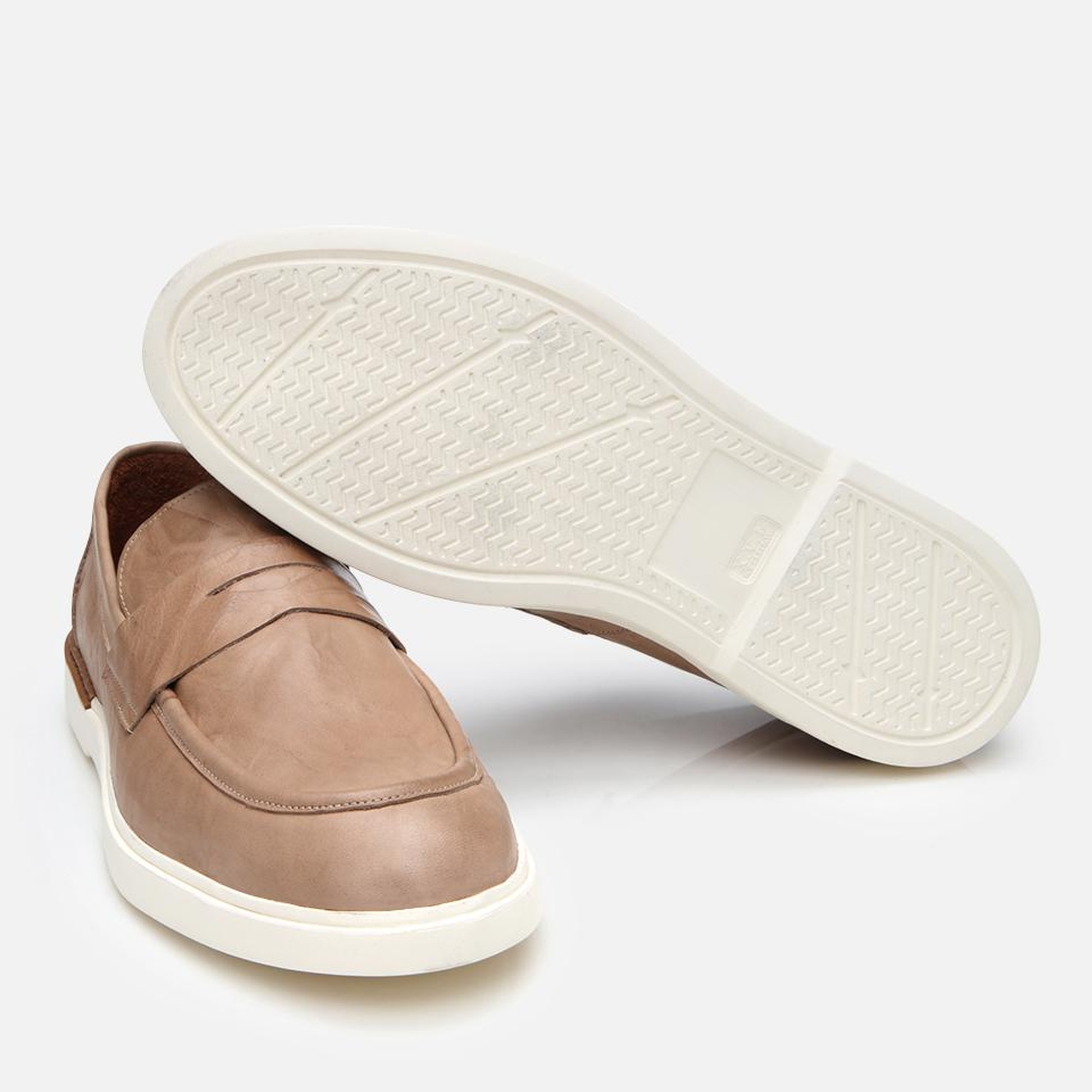 Erkek Deri Bej Ultra Hafif Tabanlı Klasik Loafer