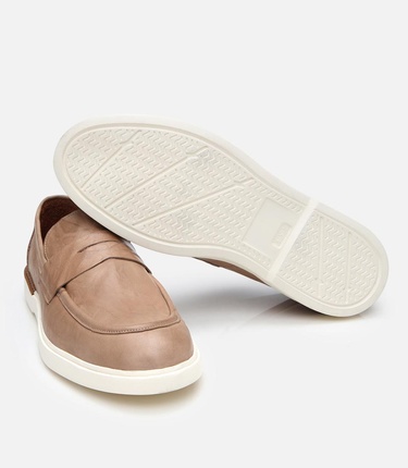  Erkek Deri Bej Ultra Hafif Tabanlı Klasik Loafer