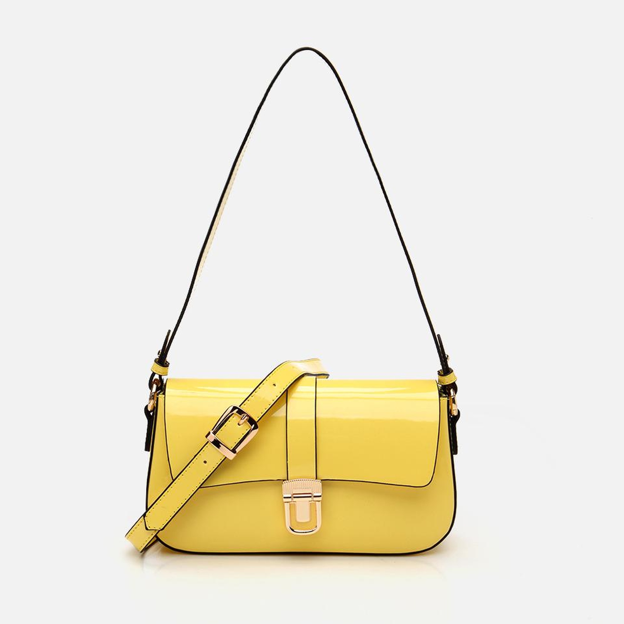 Kadın Sarı Kilit Detaylı Çapraz Askılı Çanta