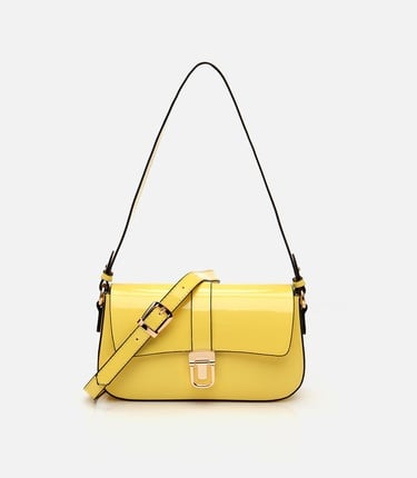  Kadın Sarı Kilit Detaylı Çapraz Askılı Çanta