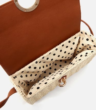  Kadın Hasır Bej Kilit Detaylı Çapraz Çanta