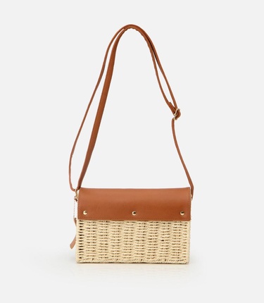  Kadın Hasır Bej Kilit Detaylı Çapraz Çanta