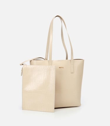  Kadın Deri Ekru Çıkarılabilir Portföy Çantalı Tote Çanta