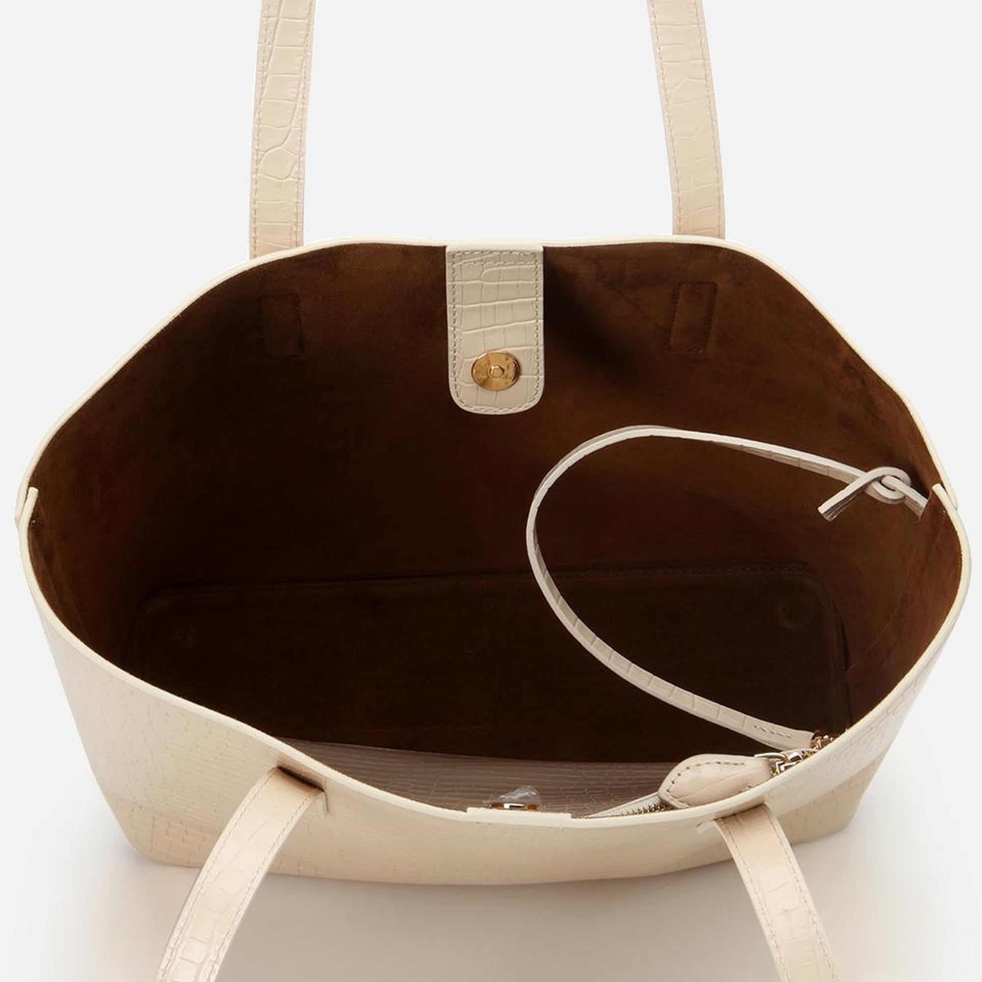 Kadın Deri Ekru Çıkarılabilir Portföy Çantalı Tote Çanta