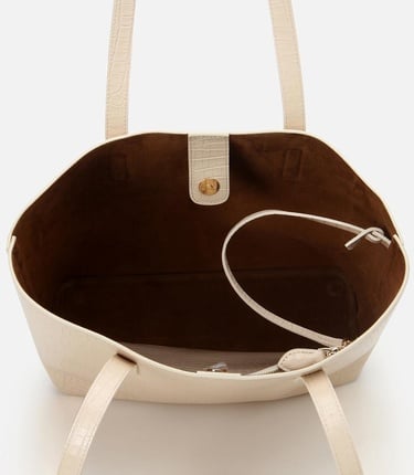  Kadın Deri Ekru Çıkarılabilir Portföy Çantalı Tote Çanta