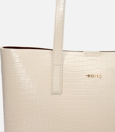  Kadın Deri Ekru Çıkarılabilir Portföy Çantalı Tote Çanta