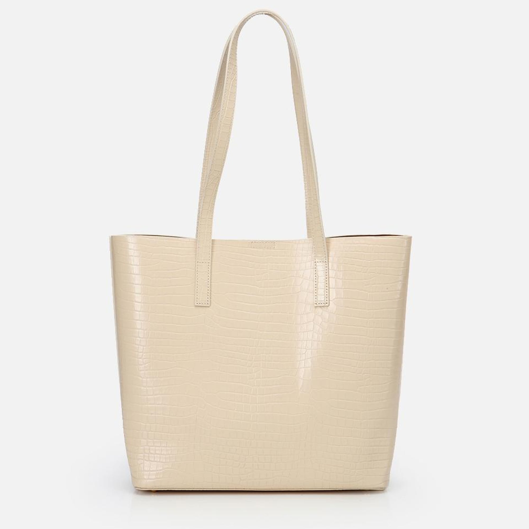 Kadın Deri Ekru Çıkarılabilir Portföy Çantalı Tote Çanta