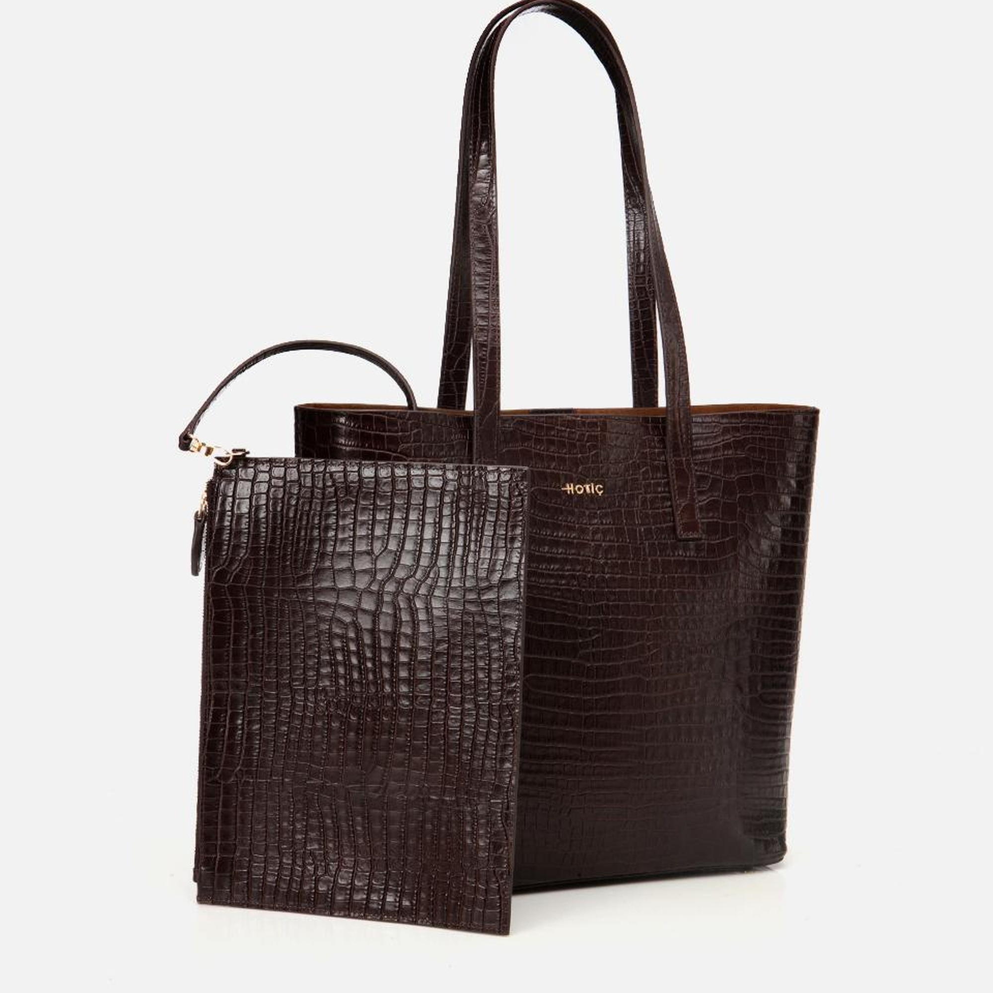 Kadın Deri Kahverengi Çıkarılabilir Portföy Çantalı Tote Çanta