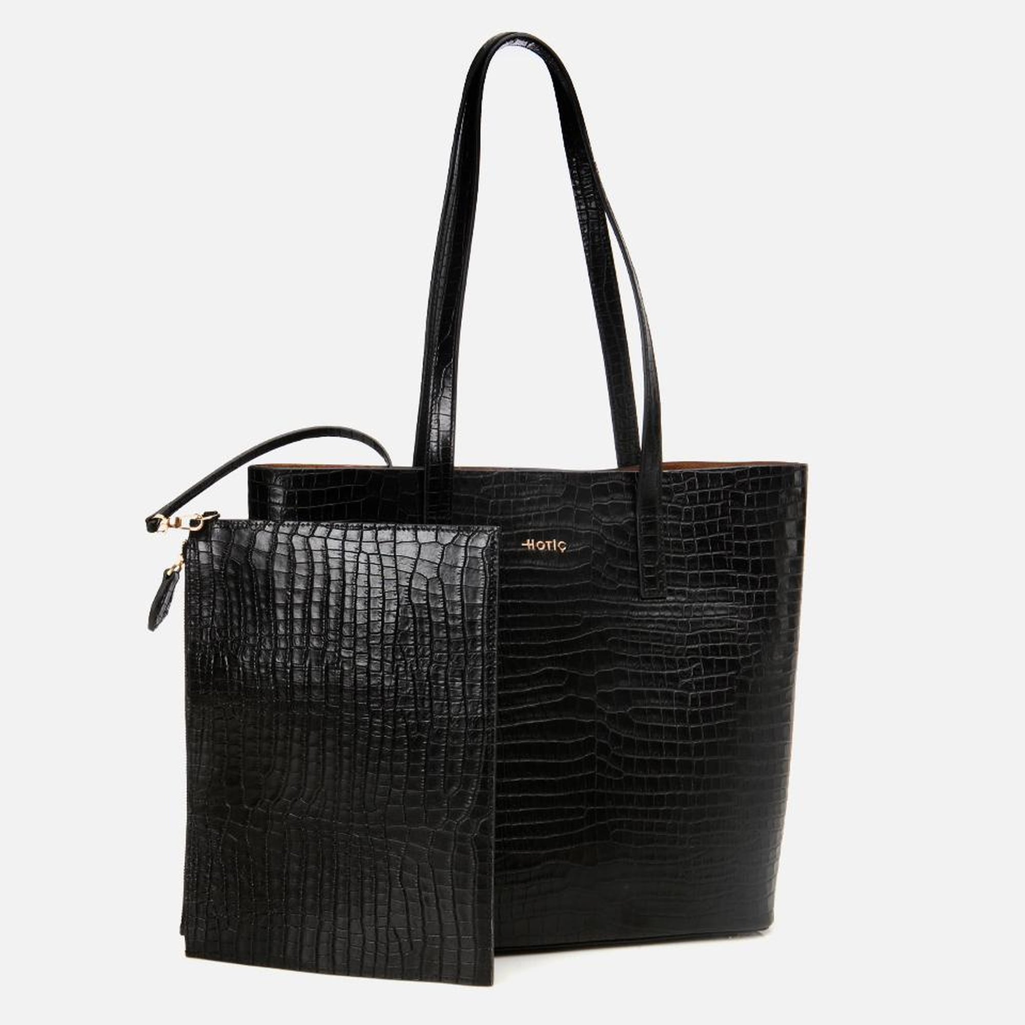 Kadın Deri Siyah Çıkarılabilir Portföy Çantalı Tote Çanta