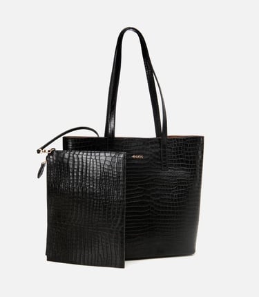  Kadın Deri Siyah Çıkarılabilir Portföy Çantalı Tote Çanta