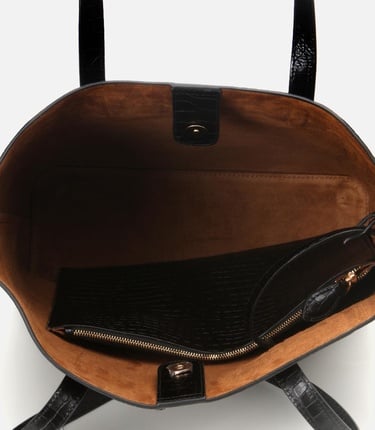  Kadın Deri Siyah Çıkarılabilir Portföy Çantalı Tote Çanta