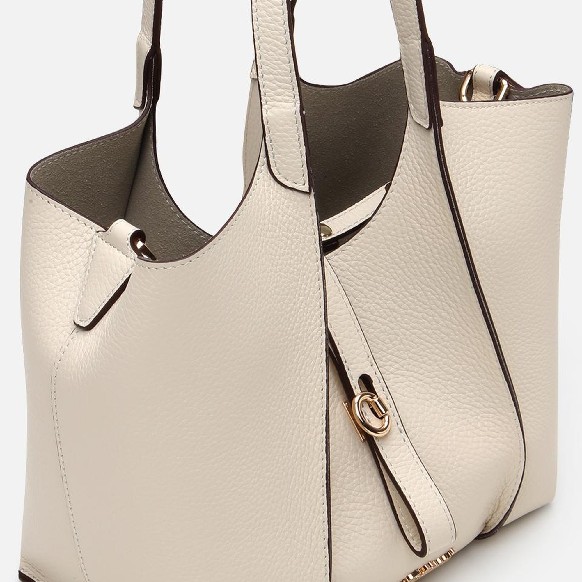 Kadın Deri Ekru Kilit Detaylı Tote Çanta