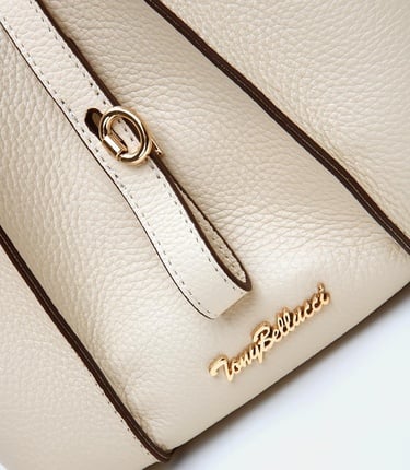  Kadın Deri Ekru Kilit Detaylı Tote Çanta