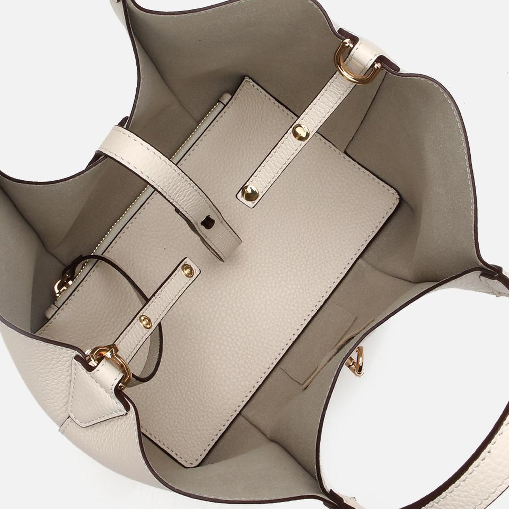 Kadın Deri Ekru Kilit Detaylı Tote Çanta