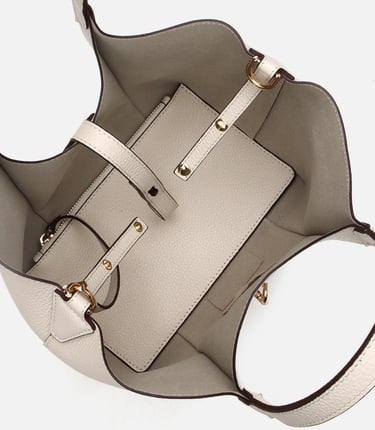  Kadın Deri Ekru Kilit Detaylı Tote Çanta