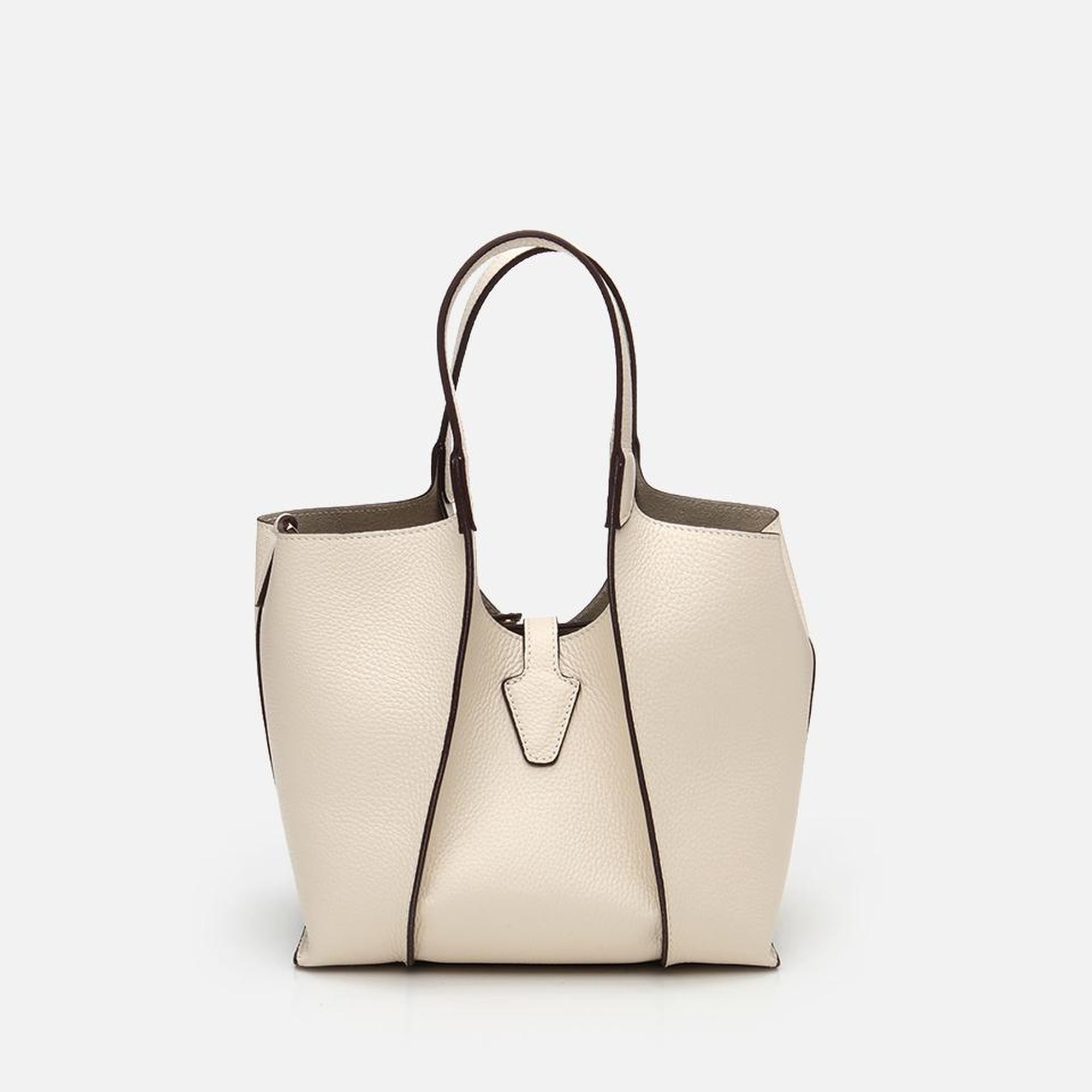 Kadın Deri Ekru Kilit Detaylı Tote Çanta