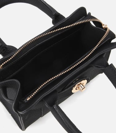  Kadın Deri Siyah Kilit Detaylı Mini Çanta