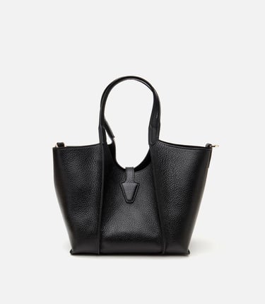  Kadın Deri Siyah Kilit Detaylı Tote Çanta