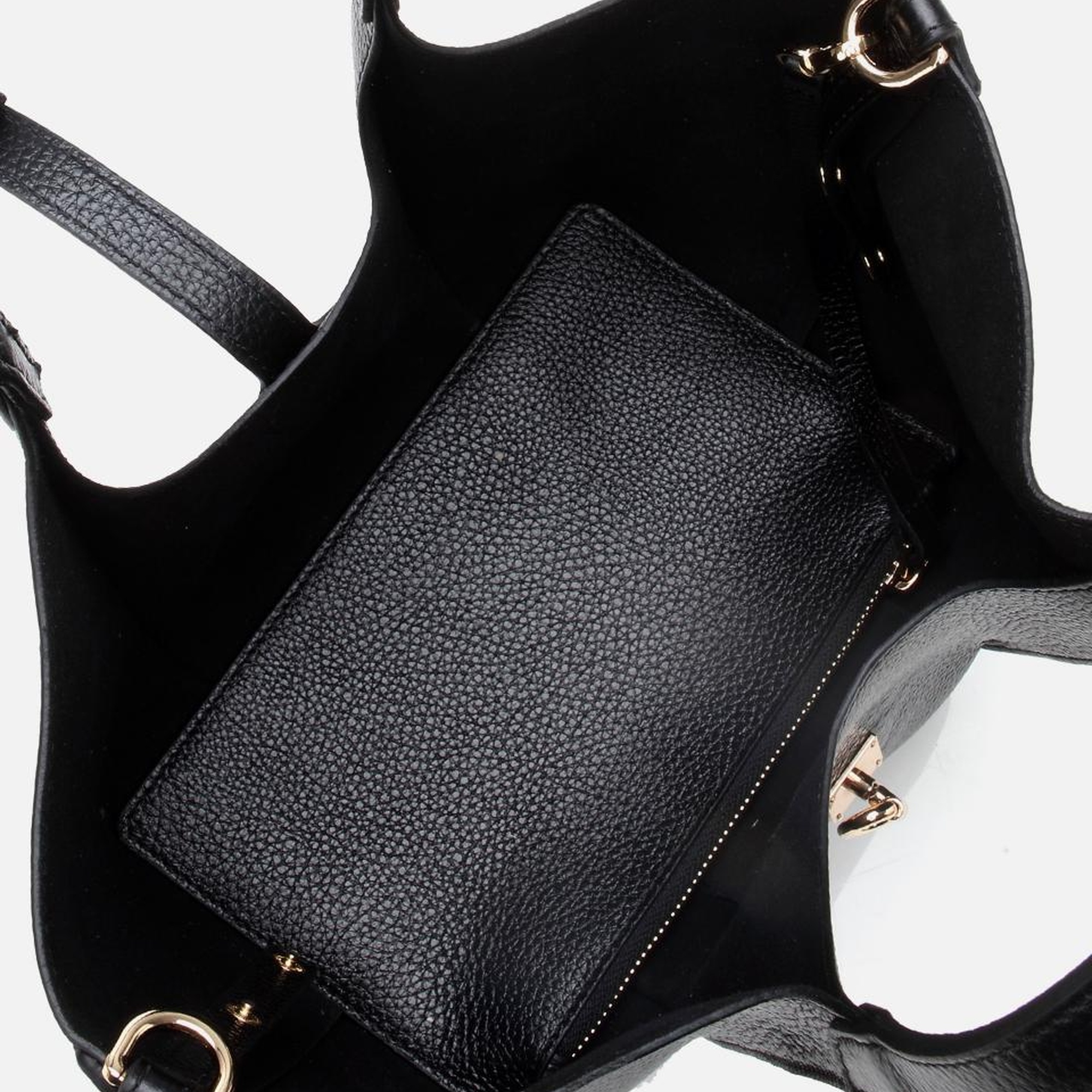 Kadın Deri Siyah Kilit Detaylı Tote Çanta