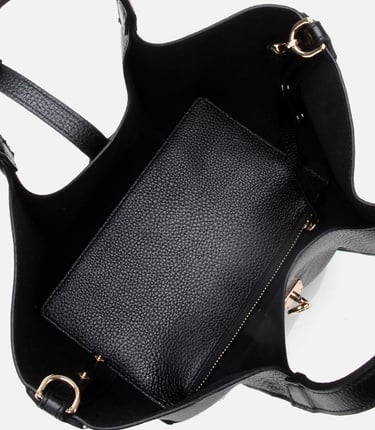  Kadın Deri Siyah Kilit Detaylı Tote Çanta